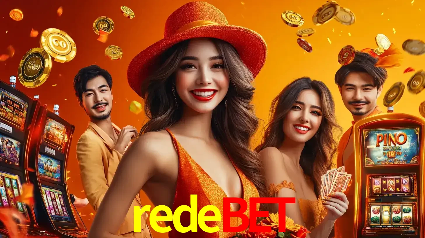 Grupo de amigos asiáticos sorrindo e se divertindo com máquinas de caça-níqueis em um ambiente festivo, celebrando suas vitórias nos jogos de cassino do redebet.